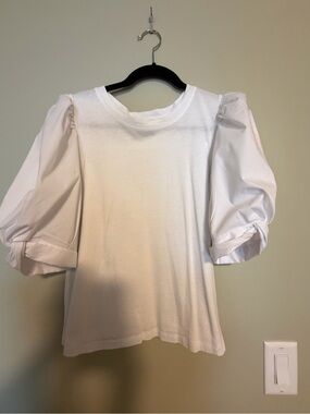 DKNY White Puff Sleeve Tee - Crewneck